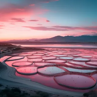 Panoramic view of evaporation ponds at dawn - Image 3