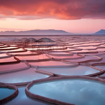 Panoramic view of evaporation ponds at dawn - Image 4