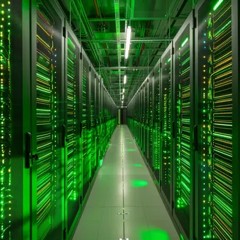 Sustainable server room with solar panels and green lighting. - Image 1