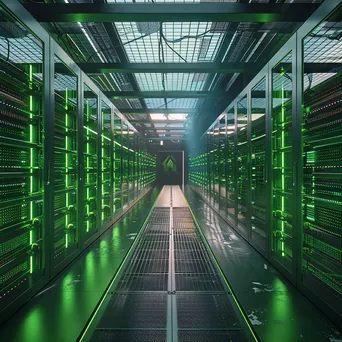 Sustainable server room with solar panels and green lighting. - Image 4