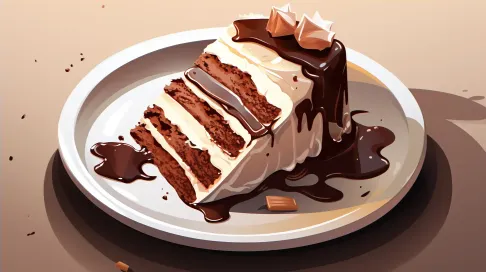 Delicious chocolate cake slice in low poly style with creamy details - Image 4