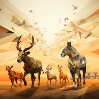 Low Poly wildlife migration with animals rendered in earth tones - Image 1