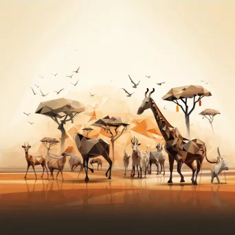 Low Poly wildlife migration with animals rendered in earth tones - Image 4