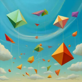 Colorful geometric kites flying against a blue sky - Image 1