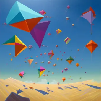 Colorful geometric kites flying against a blue sky - Image 4