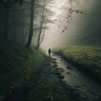 A person finding solace in the stillness of a misty forest - Image 3