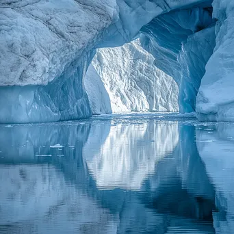 Glacier cave with flowing ice formations and deep blue shadows - Image 1