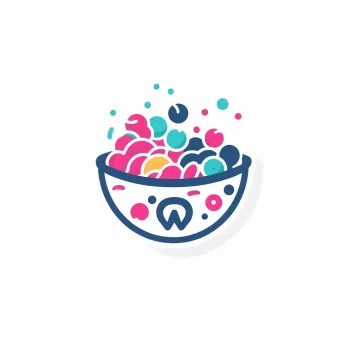 Logo for a cereal cafe with a stylized cereal bowl icon in pink and blue colors on a white polka dot background - Image 1