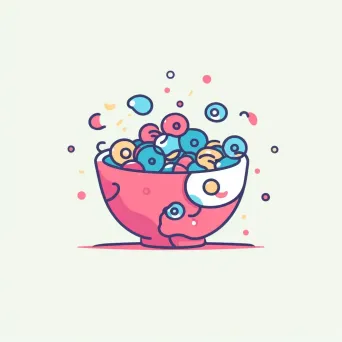 Logo for a cereal cafe with a stylized cereal bowl icon in pink and blue colors on a white polka dot background - Image 2