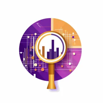 Magnifying glass icon with a bar graph in purple and gold on a white background - Image 3