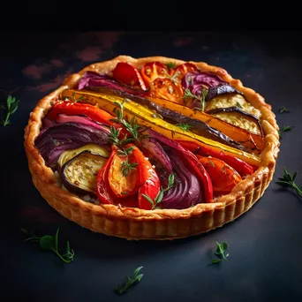 Gourmet vegetable tart on slate board with colorful layers - Image 3