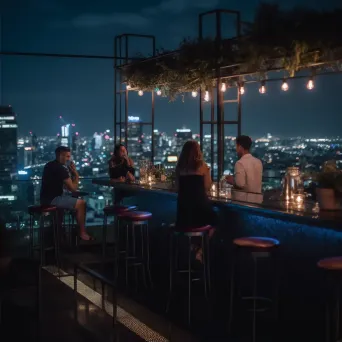 Rooftop bar with city skyline view and cocktails - Image 2