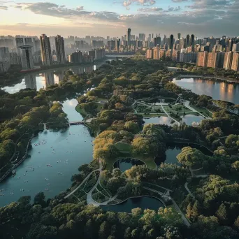 Urban park aerial view with helicopters monitoring, park scene - Image 2