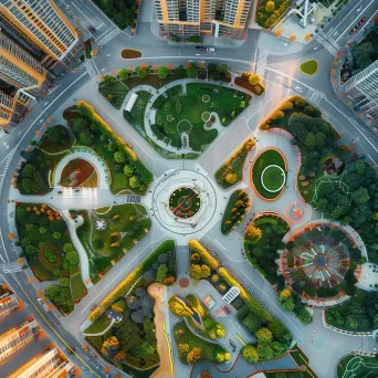 Urban park aerial view with helicopters monitoring, park scene - Image 4