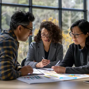 Diverse finance team discussing charts in a modern office - Image 1