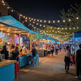 Outdoor street food festival with families sampling various foods - Image 3