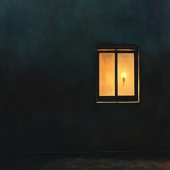 Digital painting of a single lamp-lit window in a dark building, depicting minimalism - Image 2