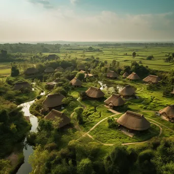 Aerial view of a village with thatched roofs - Image 3