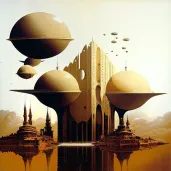 Floating city in the clouds of Venus with giant airships - Image 2