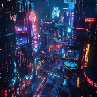 Retro-futuristic cityscape under neon lights in Art Deco style - Image 4