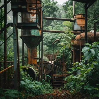 Old factory with rusty machinery surrounded by greenery - Image 1