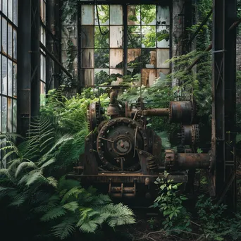 Old factory with rusty machinery surrounded by greenery - Image 2