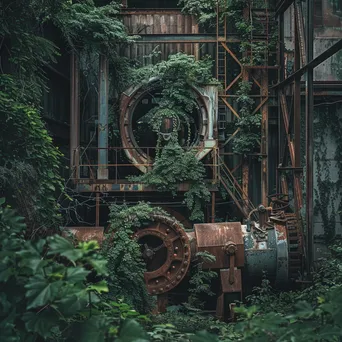 Old factory with rusty machinery surrounded by greenery - Image 3