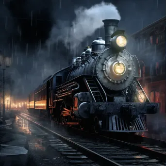 A low poly steam locomotive in a dark, stormy setting - Image 1