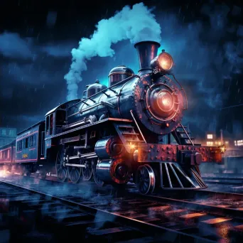 A low poly steam locomotive in a dark, stormy setting - Image 2