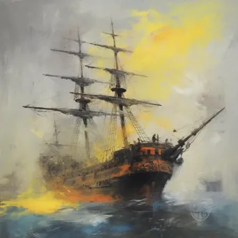 Pirate ship hidden in mist with Jolly Roger flag fluttering above - Image 2