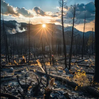 Charred landscape and burnt trees after a wildfire - Image 1