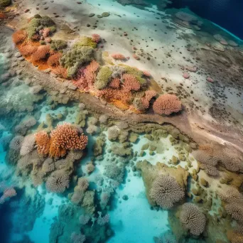 High-resolution satellite image of a coastal reef with coral formations, crystal clear waters, and diverse marine life. - Image 1