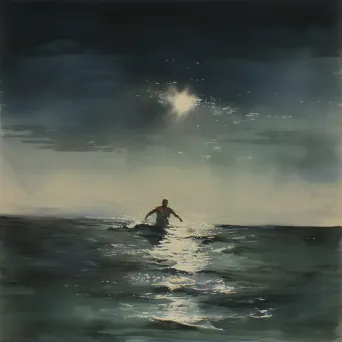 Endurance swimmer in moonlit sea depicted in watercolor - Image 2