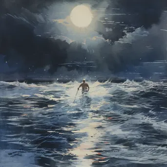 Endurance swimmer in moonlit sea depicted in watercolor - Image 3