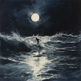 Endurance swimmer in moonlit sea depicted in watercolor - Image 4