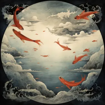 World with floating oceans, fish above clouds, and birds in the sea - Image 3