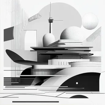 Guggenheim Museum depicted in Bauhaus style using geometric shapes and a monochrome color palette. - Image 2