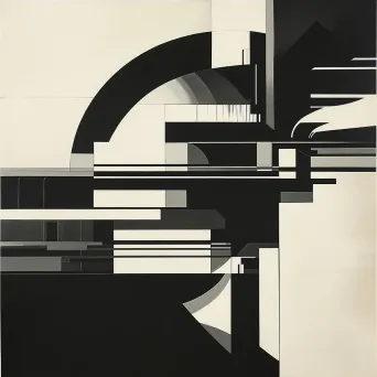 Guggenheim Museum depicted in Bauhaus style using geometric shapes and a monochrome color palette. - Image 4