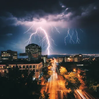 Thunderstorm with lightning striking a dark cityscape. - Image 3