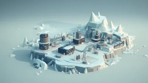 Isometric view of a low poly arctic research station in icy landscapes - Image 3