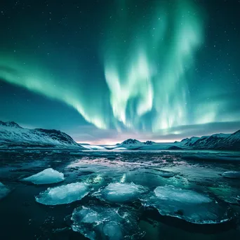 Northern lights glowing over an ice-covered landscape - Image 1