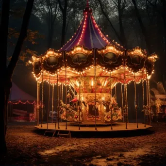 Enchanted carousel in fairy tale forest with colorful lights - Image 1