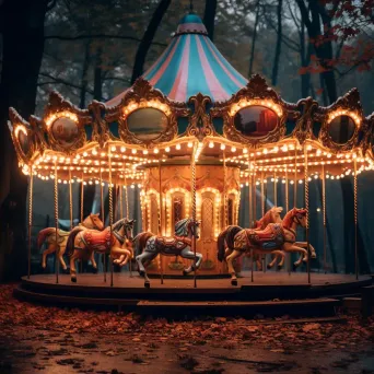 Enchanted carousel in fairy tale forest with colorful lights - Image 2