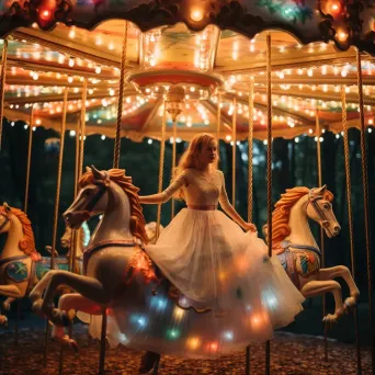 Enchanted carousel in fairy tale forest with colorful lights - Image 4