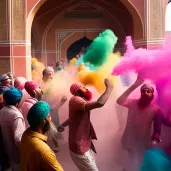 Holi festival celebration with people throwing colorful powders in India - Image 3