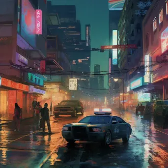 Neon-lit streets in a futuristic cyberpunk dystopian cityscape - Image 1