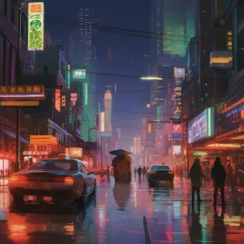 Neon-lit streets in a futuristic cyberpunk dystopian cityscape - Image 4