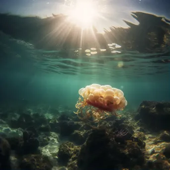 Sunlit coral reef with jellyfish, captured on a Phase One XF IQ4. - Image 1