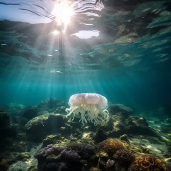 Sunlit coral reef with jellyfish, captured on a Phase One XF IQ4. - Image 4