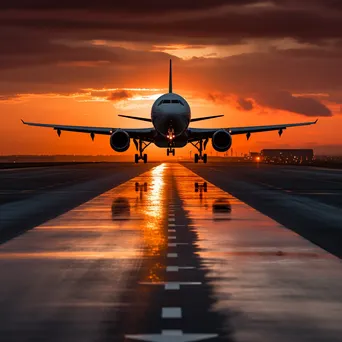 Airplane taking off against a colorful sunset sky - Image 1